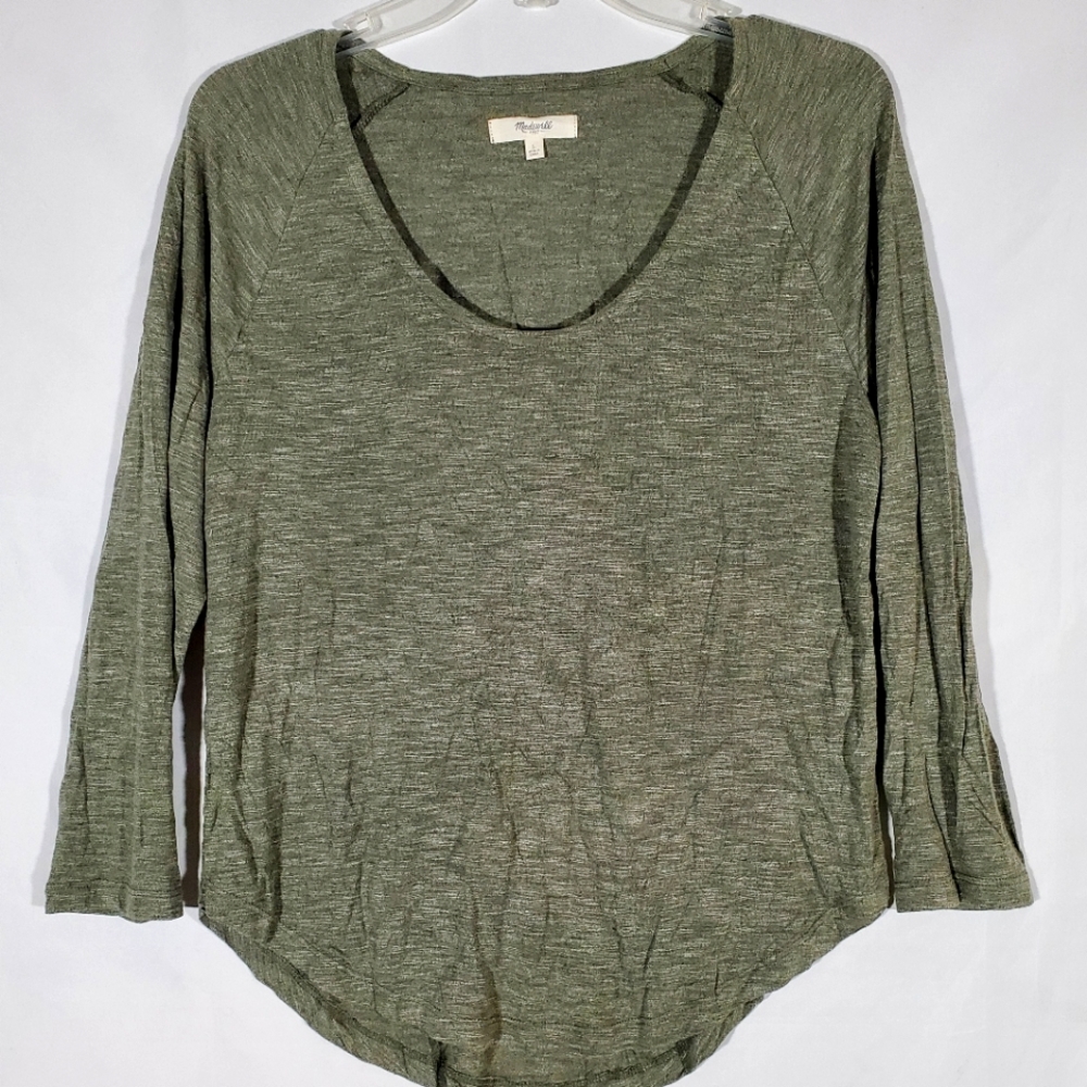 MADEWELL ARMY GREEN LONG SLEEVE SCOOP NECK T-SHIRT